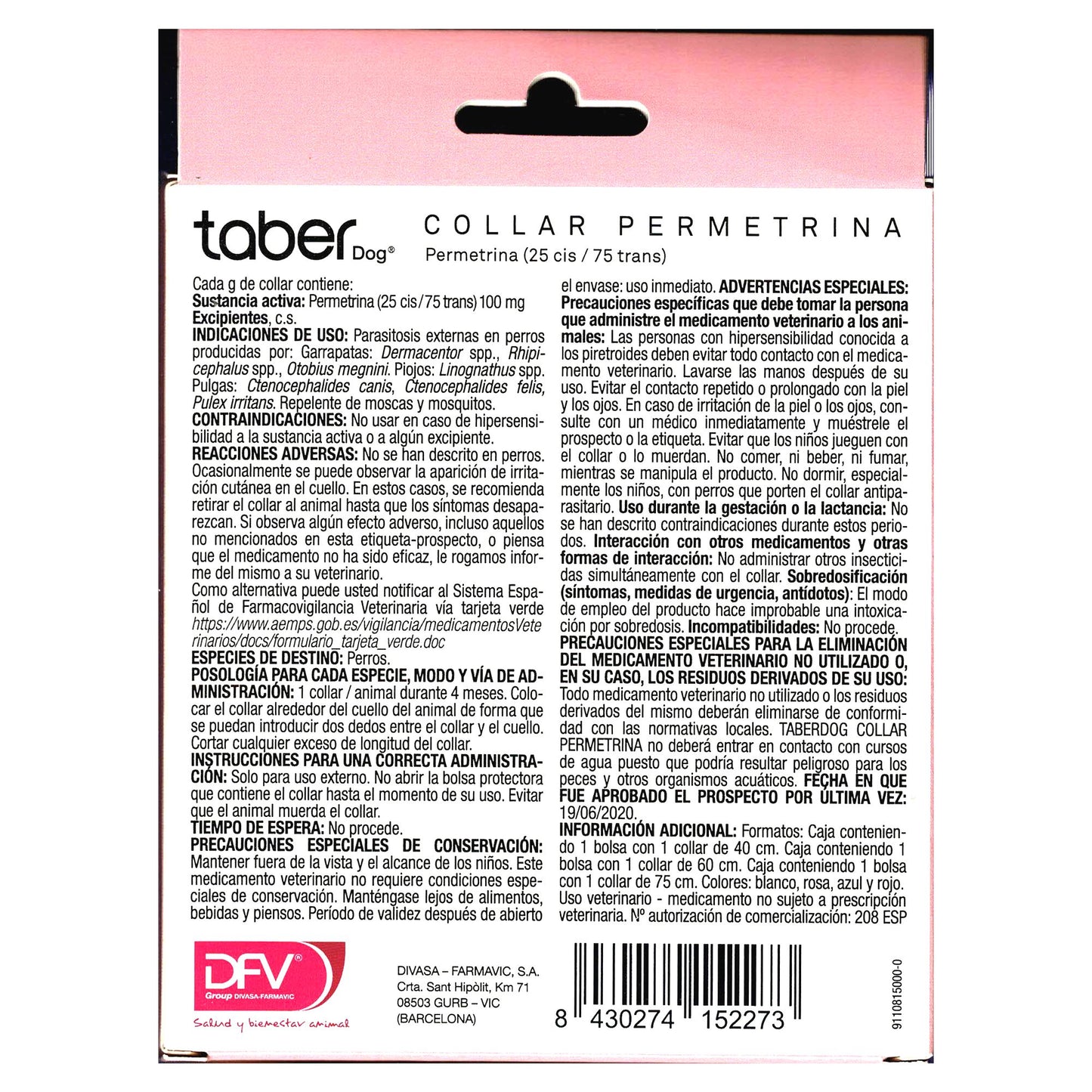 TABERDOG COLLAR PERMETRINA 60cm.ROJO