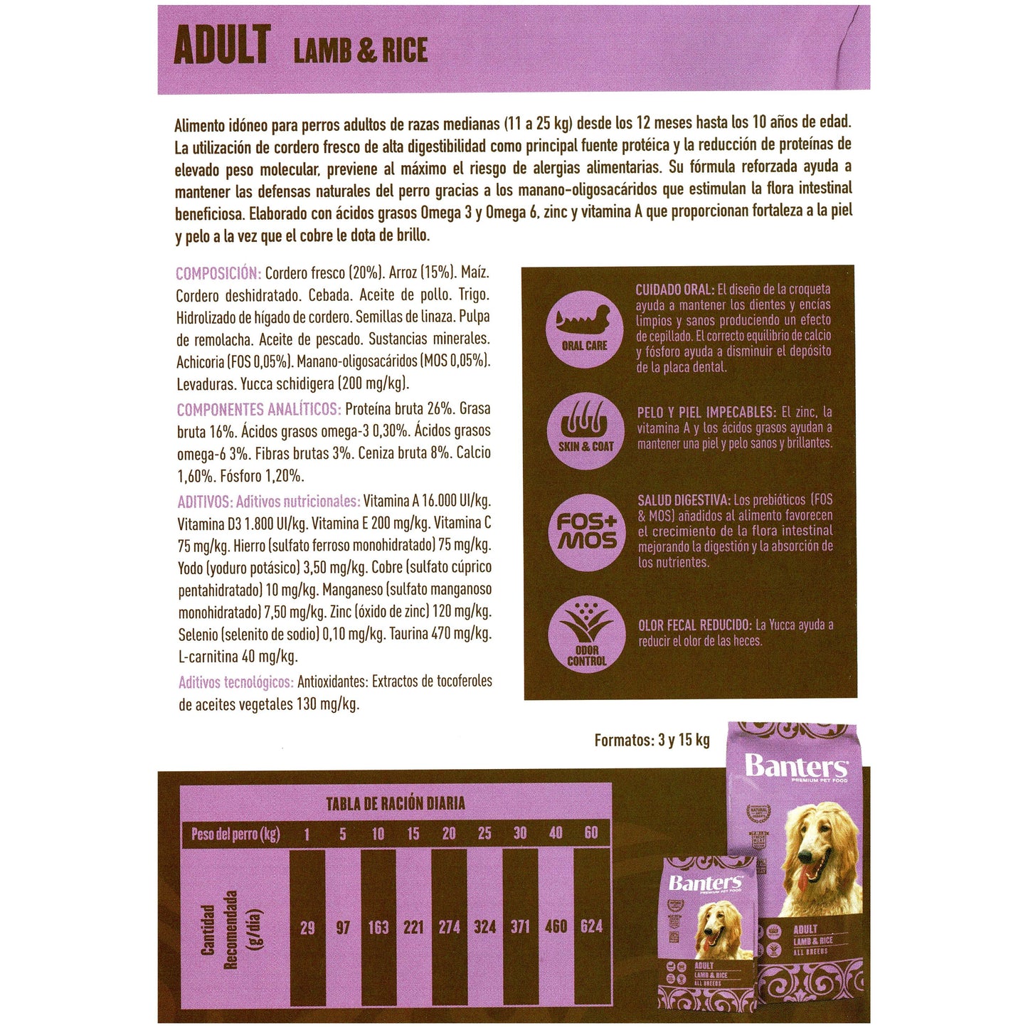 BANTERS DOG ADULT LAMB&RICE 15 KG.