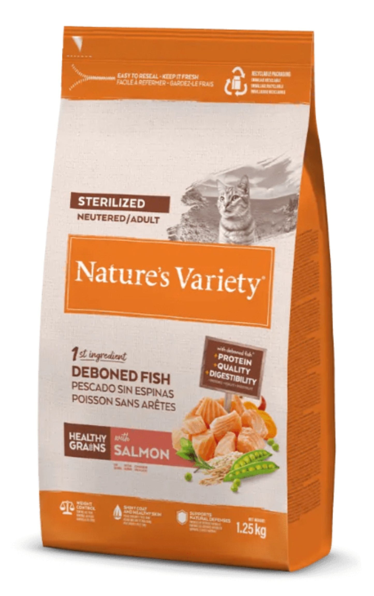 NATURES VARIETY CAT HEALTHY GRAINS STERILI SALMON 1.25Kg