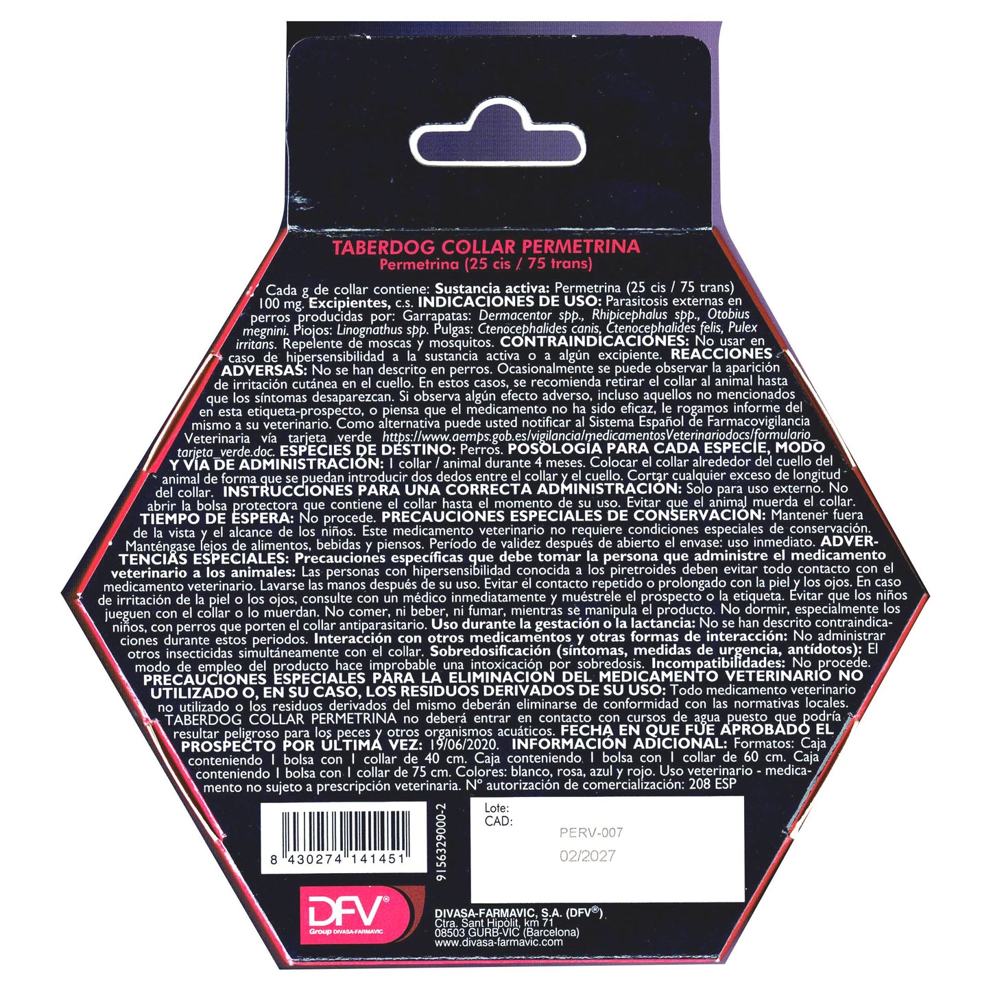 TABERDOG COLLAR PERMETRINA 60cm.